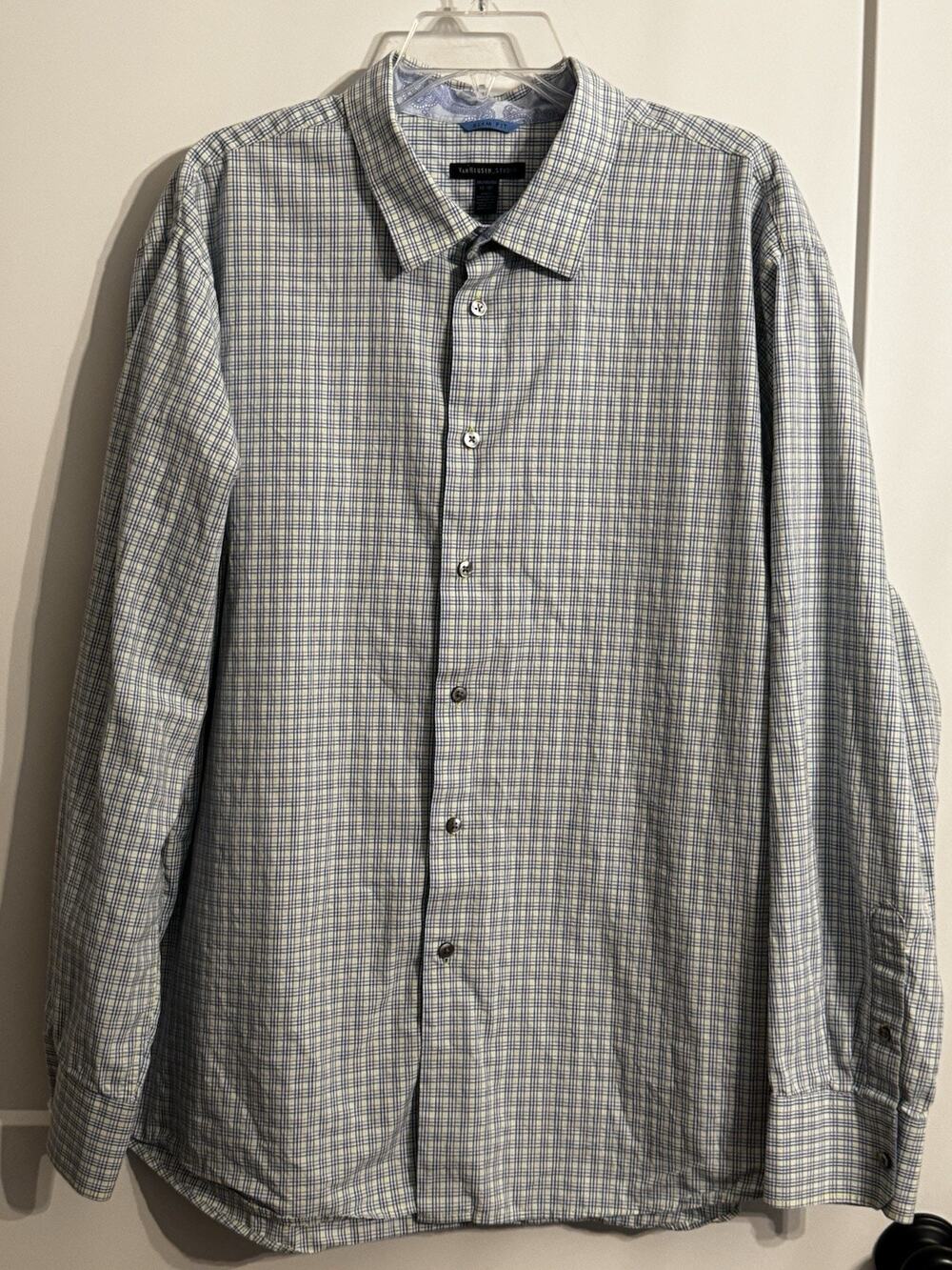 Van Heusen Men Shirt Sz XXL 18-18 1/2 Cotton Polyester Blend Pastel Plaid Preppy